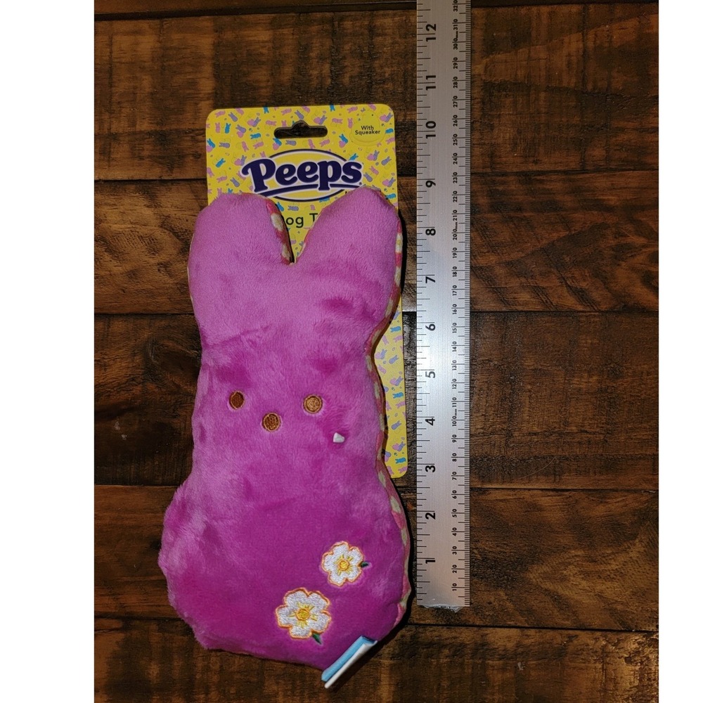 Peeps Brand Purple Pink Bunny Plush Squeaker Dog Toy Floral Daisy Easter 9" - Picture 2 of 4